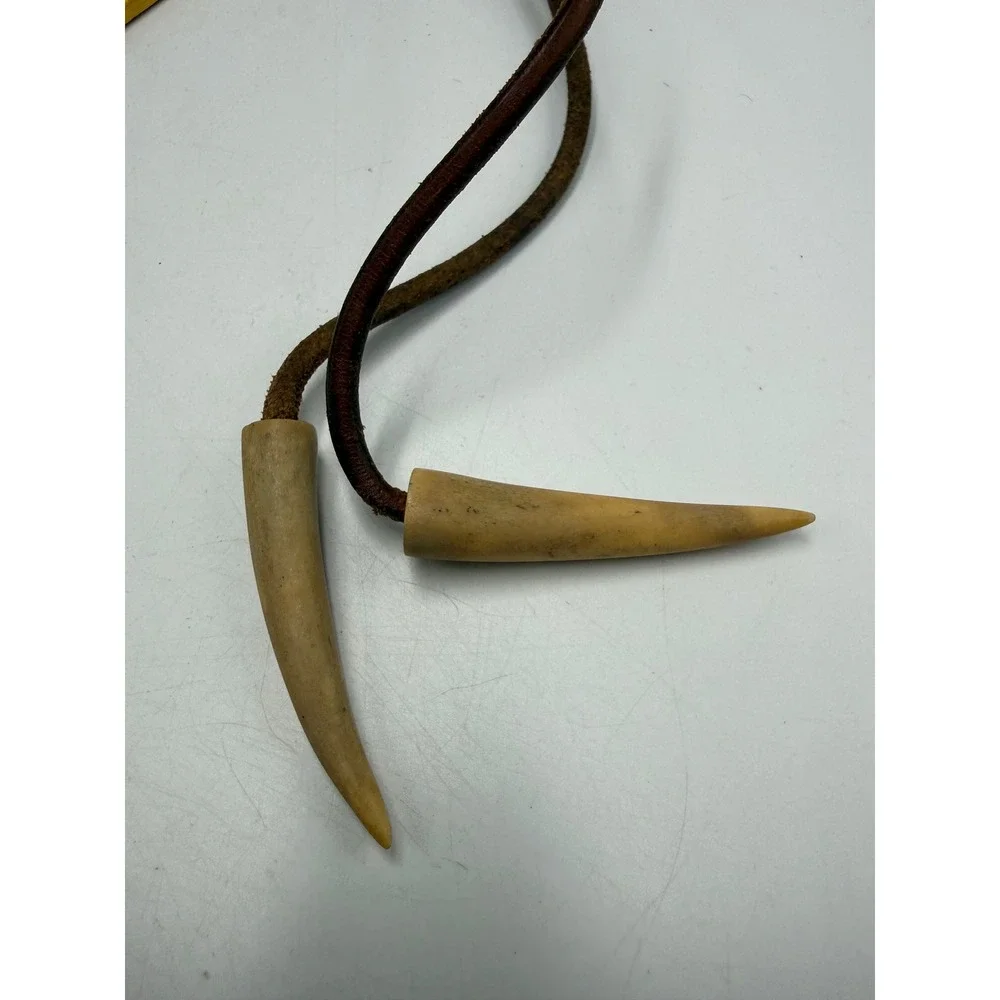 Vintage Antler Bolo Tie Red Faux Crystal Western Cowboy Leather Cord 38 Inch